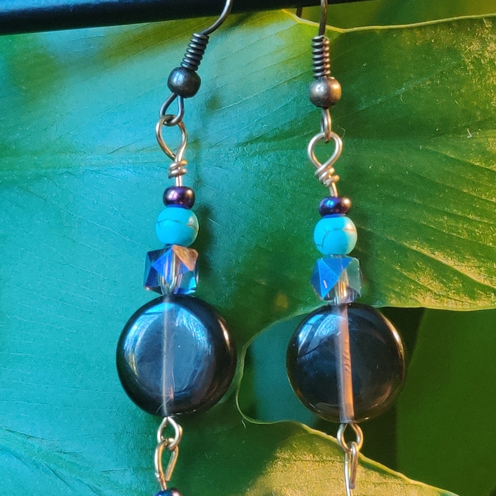 Smokey Quartz, Elephant Charm, Dyed Howlite Earrings - Picture 11 of 16